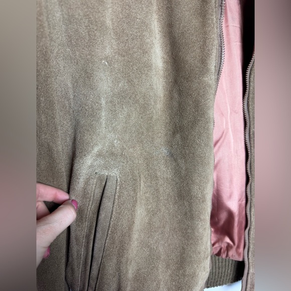VTG Genuine Real Leather 42 Bomber Jacket Coat Brown Tan Full Zip Zipper Lined - Picture 4 of 9